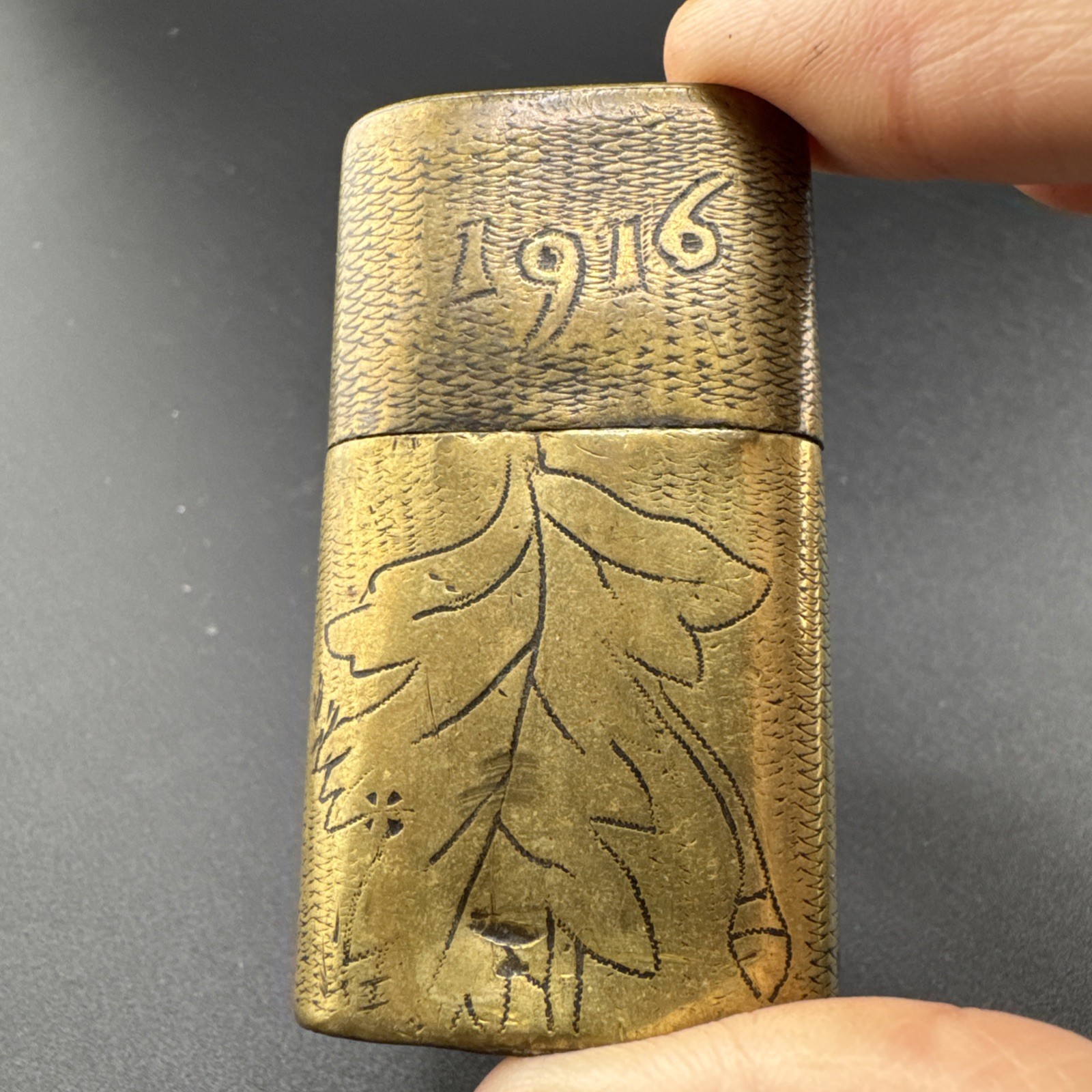 WWI Hand Made Trench Art Brass Lighter from 1916  w/Initials 📦