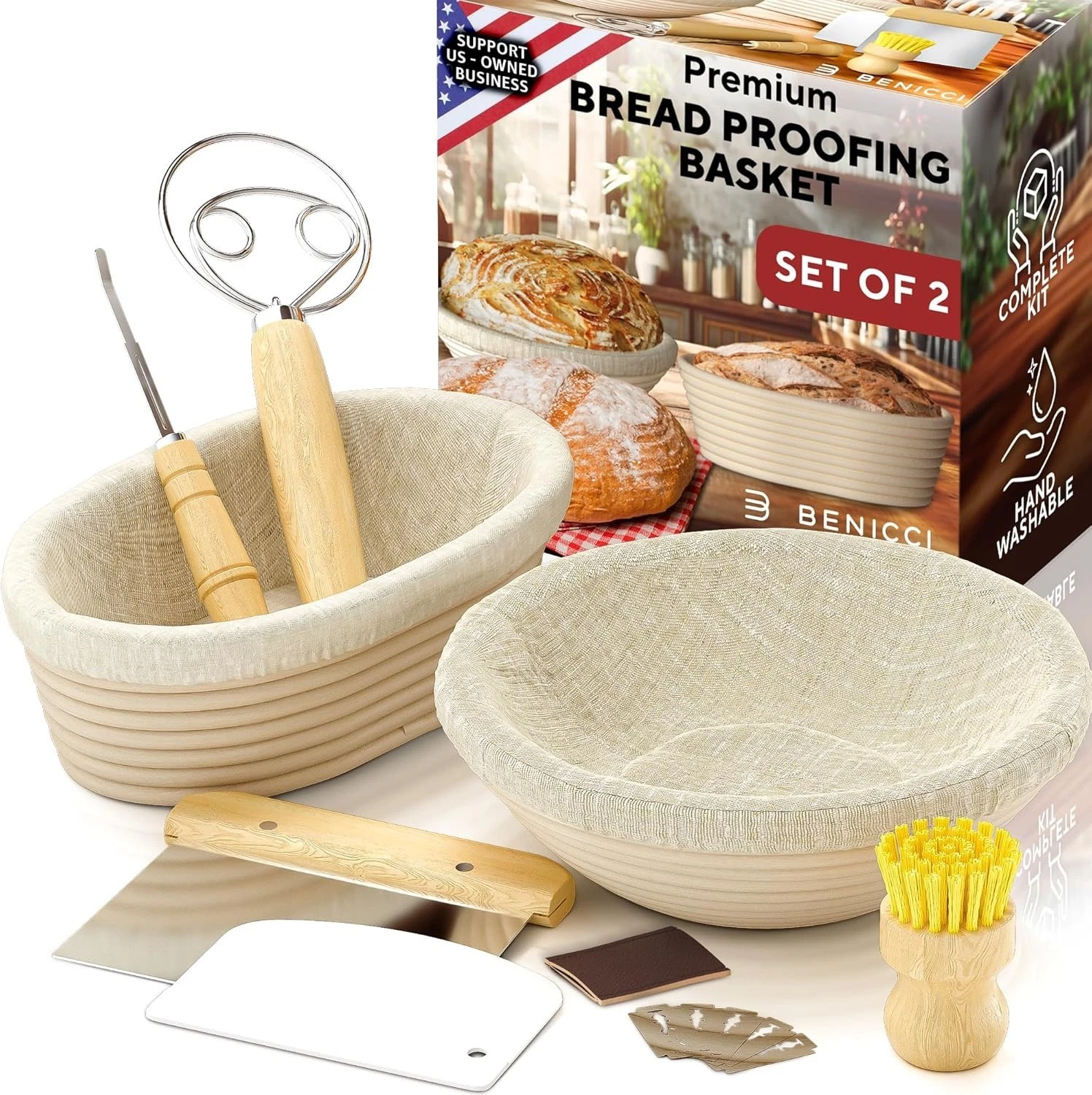 Bread Proofing Baskets Set, Natural Rattan, 9 Inch and 10 Inch Banneton