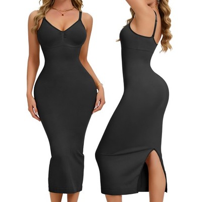 waist trainer under bodycon dress Full Slip for Under Dresses Summer Bodycon Dress for Women Sleeveless Casual Party Tummy Control Shapewear Slip Body Shaper Dress at Amazon Women's Clothing store
