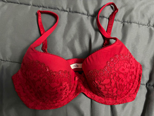 Victoria's Secret Body By Victoria Red Floral Lace Underwire Lined Demi Bra 34D