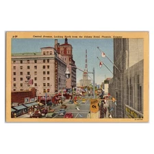 Vintage 1940s Phoenix Arizona Linen Postcard - Central Avenue San Carlos Hotel