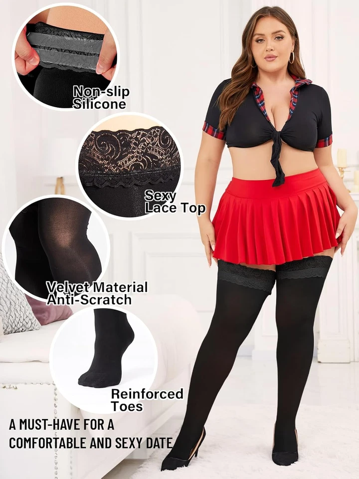 Plus Size Thigh High Stockings Women Sexy Lace Semi Sheer Stay Up Lingerie Thigh - Image 2 of 4