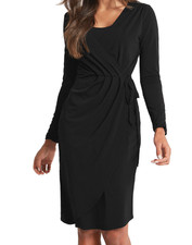 EX M&S Collection Black Slinky Stretch Wrap Ruched Dress - 12 S & 12 Reg - NEW