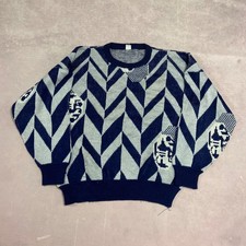 Vintage Knitted Jumper Abstract Patterned Grandad Knit Sweater Men's L