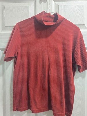 Bobbie Brooks Mock Turtleneck Blouse SS Ribbed Rust Color Cotton Blend