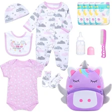 12 Pcs Reborn Baby Doll Clothes 20-23 Inch, Accessories, Backpack, Diapers, B...
