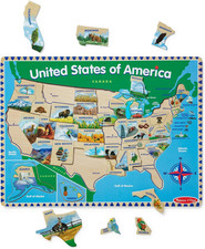 Melissa  Doug USA Map Wooden Puzzle  46 Piece Set, Wooden Puzzle Board
