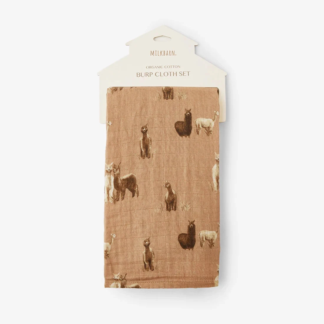 Milkbarn Newborn Organic Cotton Alpaca Pattern Burp Cloth Set-Caramel Brown NEW