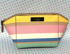 Kate Spade Cosmetic Striped 9x5x2.75 Gold Tone Zipper Logo Makeup Bag Lined