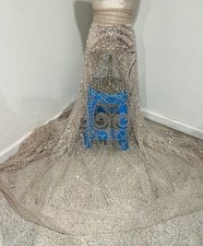 Silver Nude Beaded Sequins Embroidery Bridal Lace Fabric 50 Width By The Yar