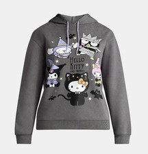 NEW Hello Kitty Friends Womens Halloween Gray Pullover Hoodie Sweatshirt LG