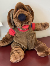 Vintage WRINKLES The Dog 16 Hand Puppet Brown Plush Red Blue Stripe Shirt Ganz
