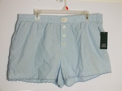 Wild Fable Women's Pull On 'Whatever' Boxer Shorts Size Large Blue White Stripe