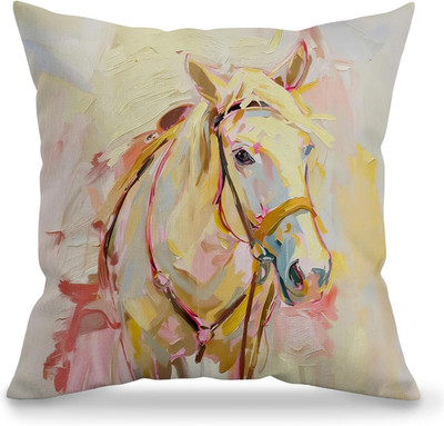 Pink Abstract Horse Pillow Covers 18X18, Horse Decor for Girls Room, Vintage Far