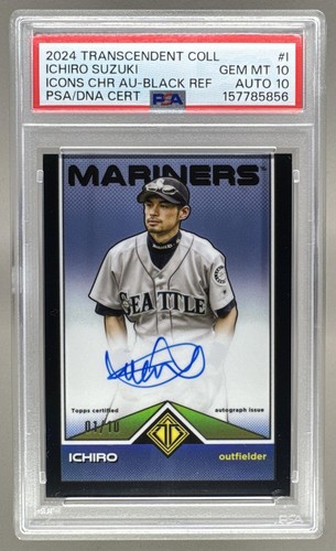 Ichiro Suzuki 2024 Topps Transcendent Black Icons Chrome Auto 1/10 PSA 10/10