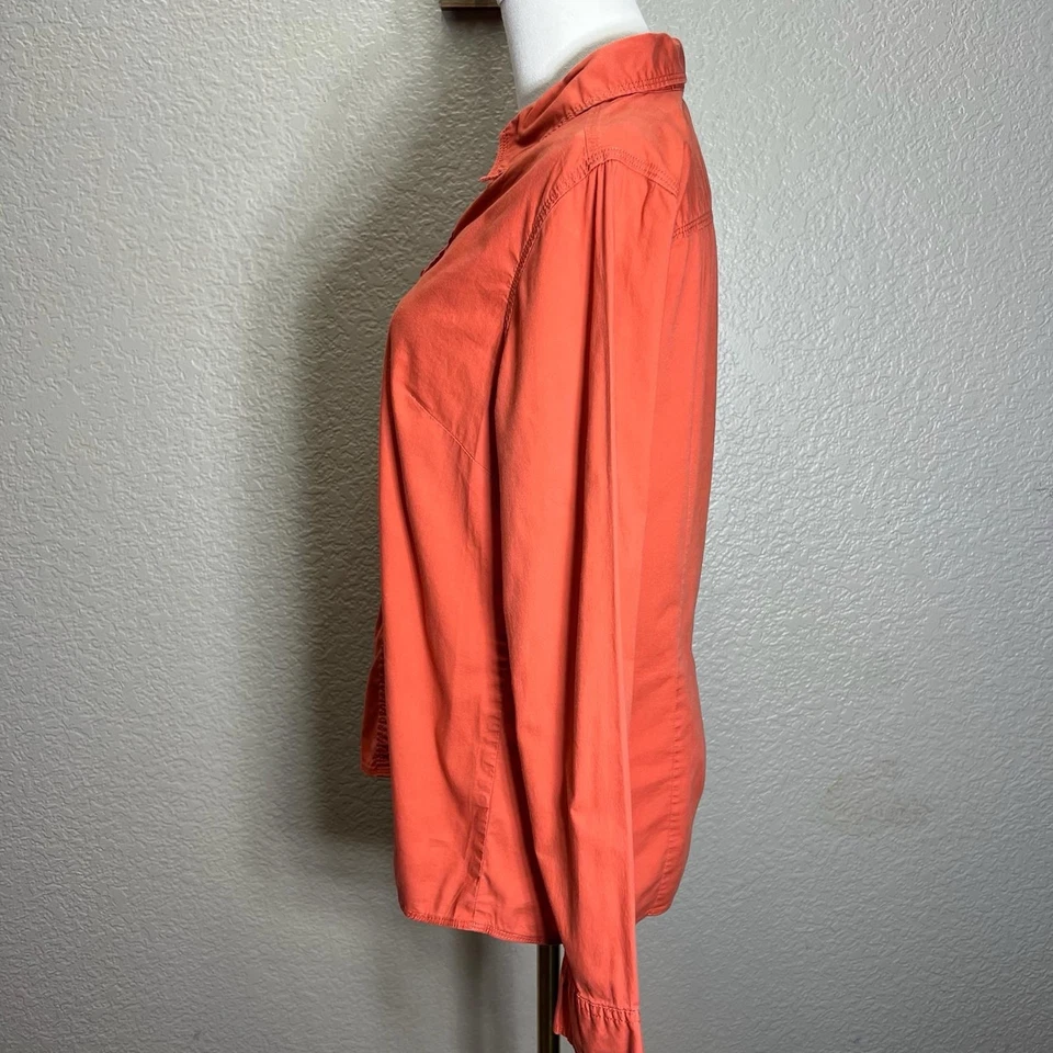 St. John’s Bay Women Shirt Top L Orange Button Up Pinwale Corduroy Long Sleeve - Image 3 of 4