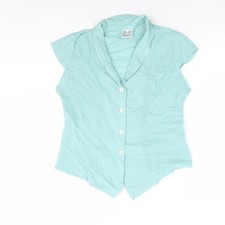 Islas Damen Blau 100% Baumwolle Basic Knopfleiste Gr&ouml;&szlig;e L Kragen