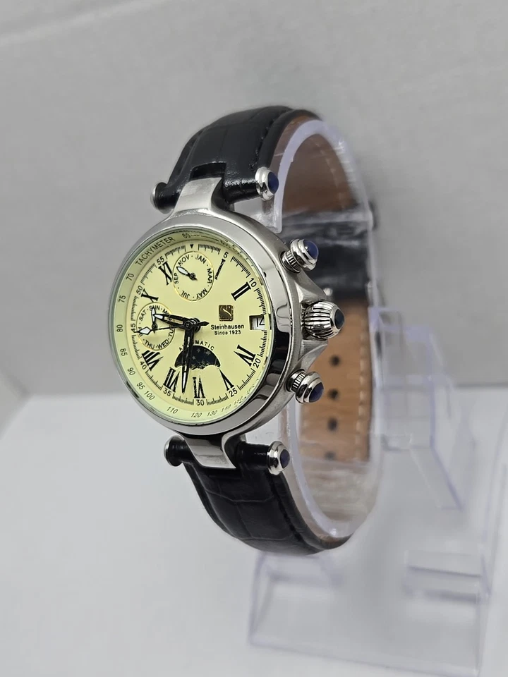 Steinhausen Marquise Automatic Watch Moon Phase Triple Calendar Silver Black - Image 2 of 4