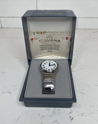 SILVANA Swiss Made 42111763 Quartz Analog Mens Watch w Stretch Strap New Battery