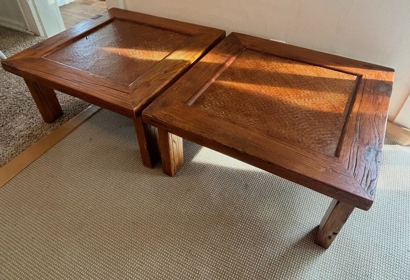 Chinese Qing dynasty rattan elmwood elm day bed (3 pieces) Coffee table bench