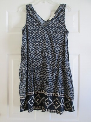 LOFT Navy Blue Batik Sleeveless Linen Blend Casual Shift Mini Dress Med  Petite | eBay
