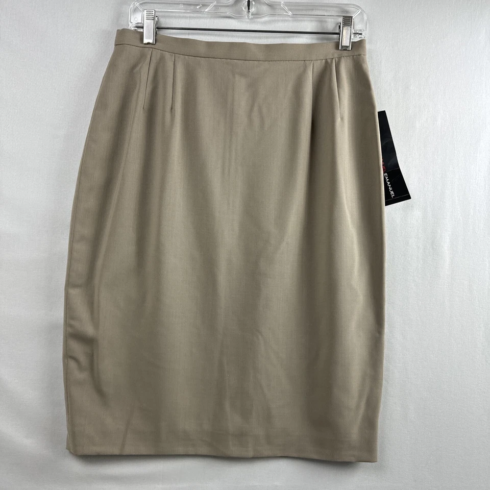Emanuel Ungaro Skirt Women's Sz 10/44 Taupe 100% Wool Straight Pencil Career New