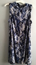 CHAPS SWING DRESS SIZE XL BLUE MULTI GEOMETRIC MOCKNECK SLEEVELESS