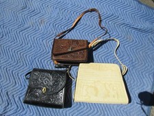 3 Vintage Hand Tooled 1950s Leather Purses Cowgirl Western Bags