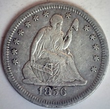 1856 Seated Liberty Silver Quarter 25c US Type Coin Very Fine Circulated Cleaned