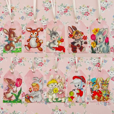 Osterhase Geschenkanhänger Vintage Style - 10er Set