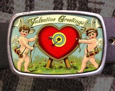 Valentines Day Vintage Inspired Art Gift Cupid Heart Belt Buckle
