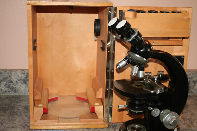 VINTAGE ZEISS WINKEL BINOCULAR MICROSCOPE w/ ORIGINAL WOODEN VINTAGE ZEISS WINKEL BINOCULAR MICROSCOPE w/ ORIGINAL WOODEN