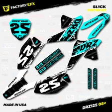 White & Cyan Slick Racing Graphics Kit fits 08-22 Suzuki DRZ125 DRZ 125 Decals