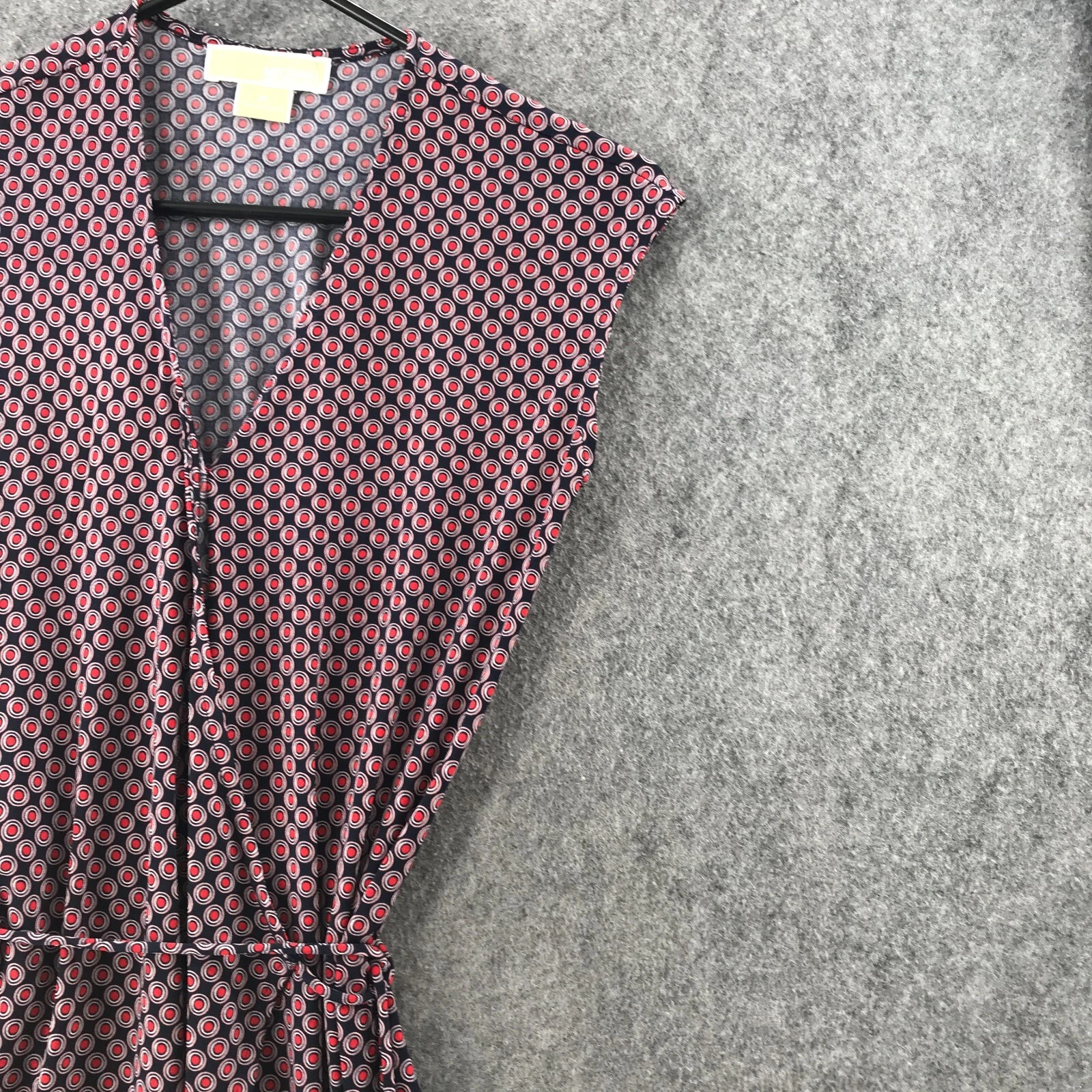 Abito donna Michael Kors elasticizzato blu rosso cerchio stampa a pois cravatta avvolgente taglia P