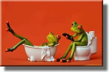 Frogs in the Bathroom Picture on Stretched Canvas, Wall Art decor, Ready to Hang