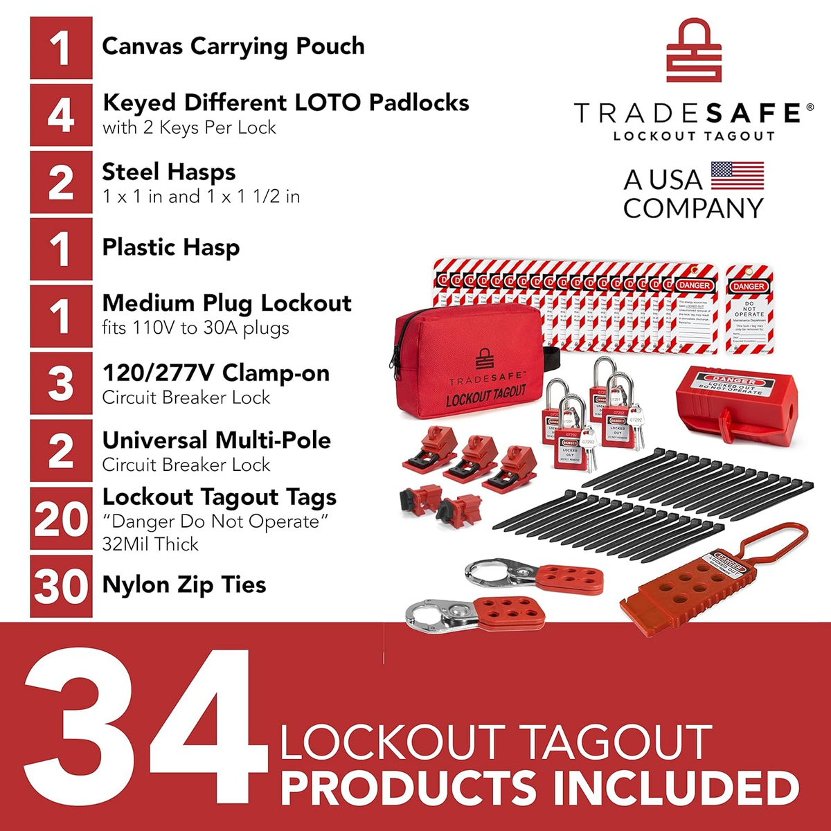 OSHA Compliant Lockout TRADESAFE Professional Lockout Tagout Kit - 25 ...