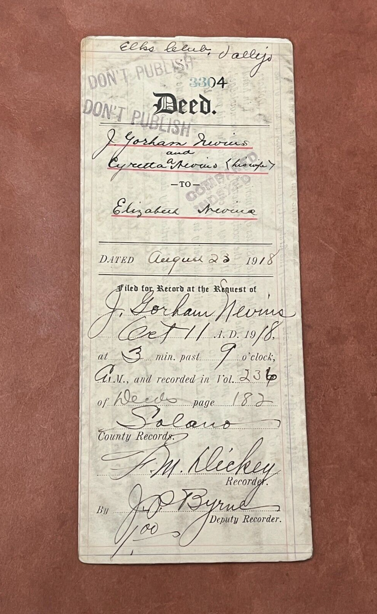 1918 SOLANO COUNTY CA LAND DEED DOCUMENT NEVINS ! 3 REVENUE STAMPS ! SIGNED  L@@K | eBay