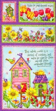 Bird House Flower Floral Birdhouse Fabric Trimmed 22"X44" Panel Cotton by SPX