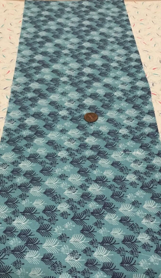 Brush-Like Trees * Navy & White * on Teal * JoAnn *100% Cotton Remnant* 8" x 22" - Image 3 of 4