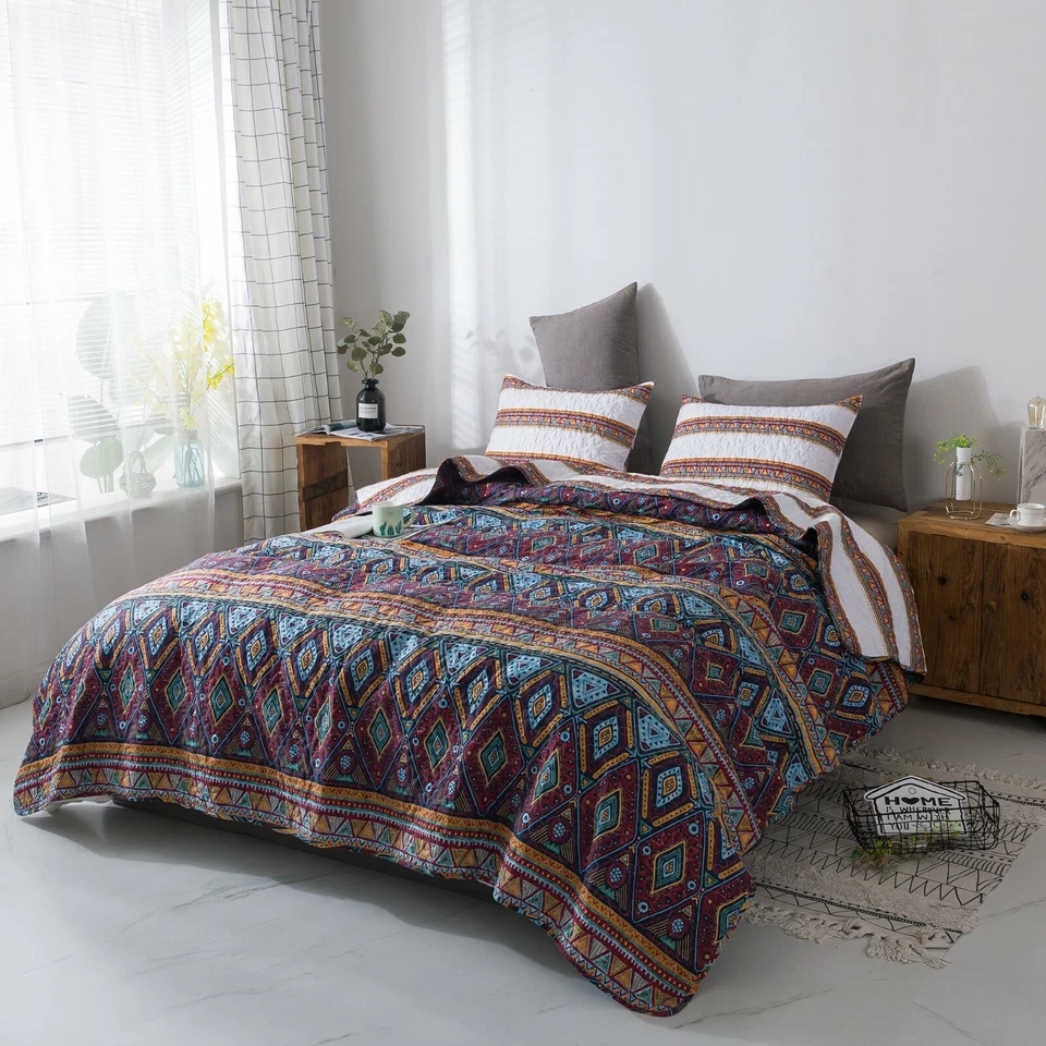 DaDa Bedding Southwestern Aztec Bohemian Desert Tribal Quilted Bedspread Set - Image 2 of 4
