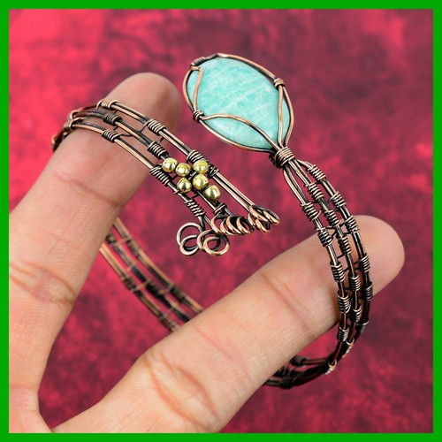Kupfer Amazonit Stein Herz Chakra Handwerk Verlobung Geschenk Boho Armreif Schmuck - Bild 3 von 6