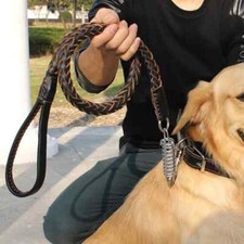 Heavy and Duty Large Dog Leash Genuine Leather Braided Training Leash Pet Leads