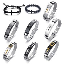 Men's Bible Lord Cross Bracelet Cuff Wristband Christian Prayer Stainless Steel