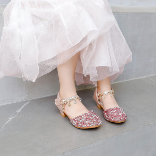 Girls Dress Shoes Princess Crystal High Heels Closed Toe Party Wedding Flower Gi - Picture 6 of 12