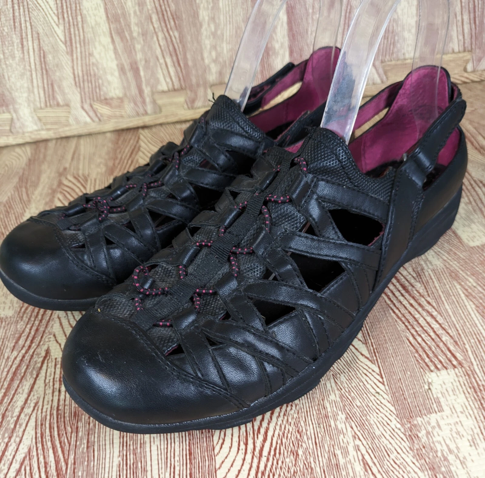 Beartraps Black Cut out Hook Loop Sneaker Sandal Shoe Faux Lace Up 10M