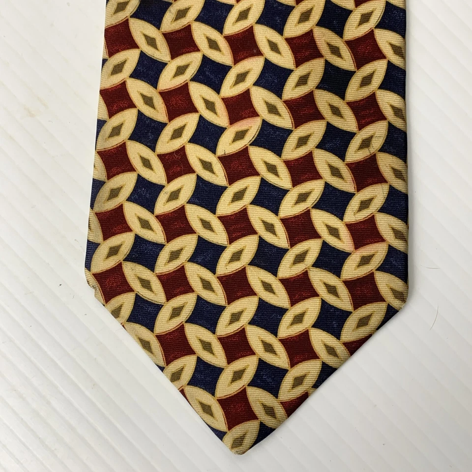 Gravata masculina de seda CEO COLLECTION por DAMON tamanho 3 7/8" x 57" gravata marrom azul dourada - Imagem 2 de 4