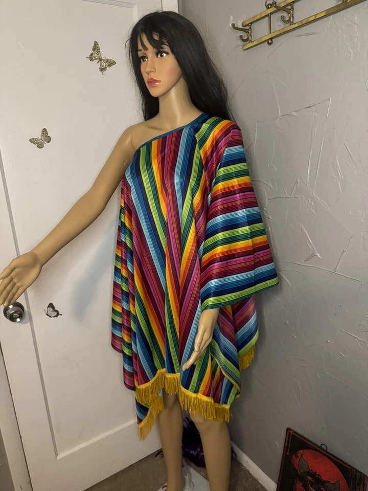 Poncho Adulto Sarape Fiesta Mexicana Cinco de Mayo Disfraz Halloween Foto 3 de 4