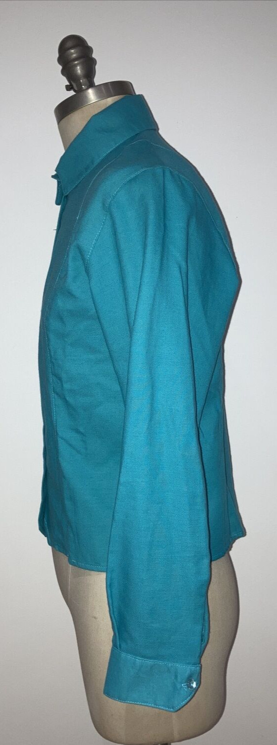 Rare Clothkits Designs Turquoise 1970s Cotton/Wool Blouse, Vintage Size M 7