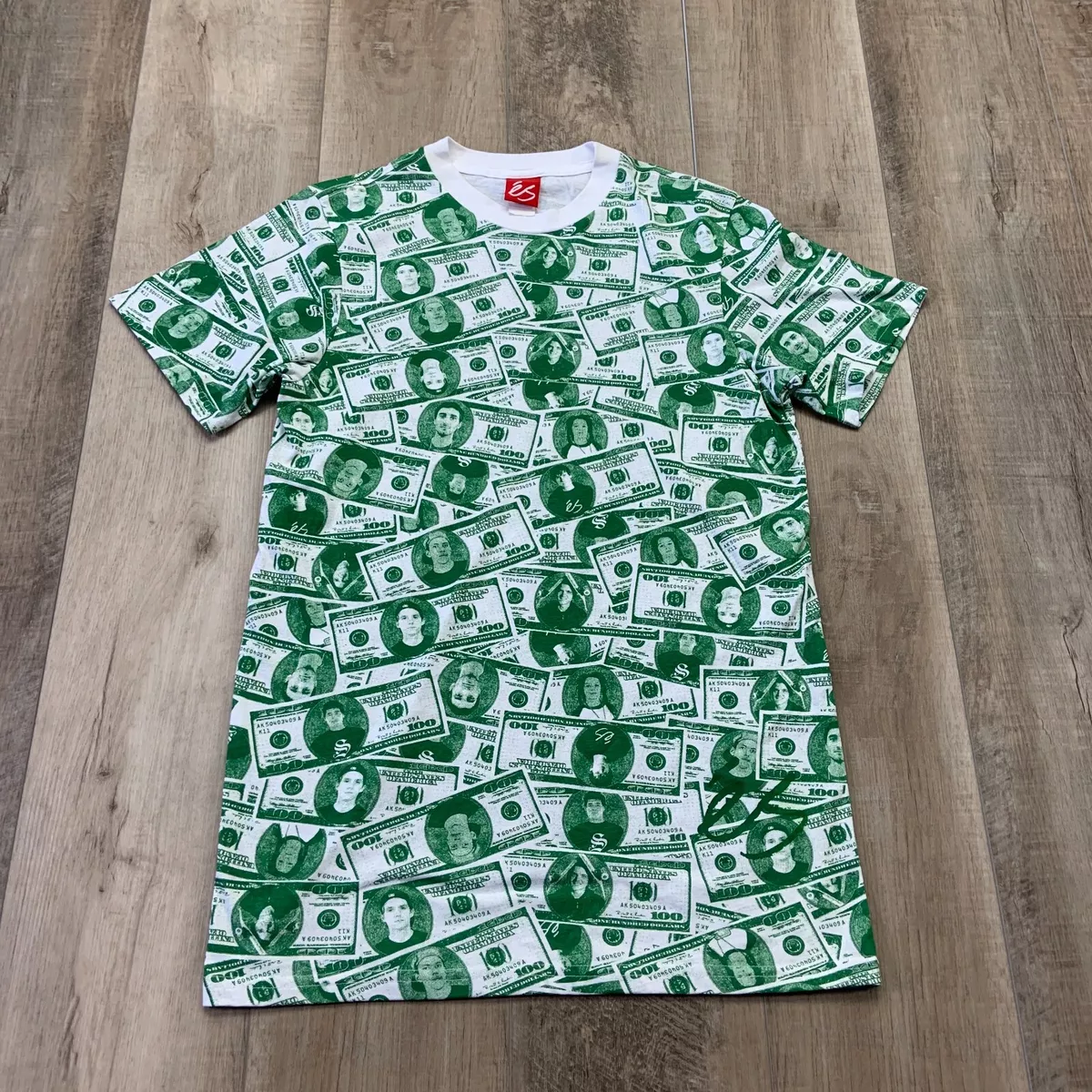 VINTAGE es Shirt Small Green Y2K Nyjah Huston Cash Money Skate |