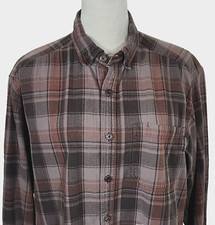 Wolverine Brown Plaid Flannel Long Sleeve Button Down Men's Casual Shirt, Size L